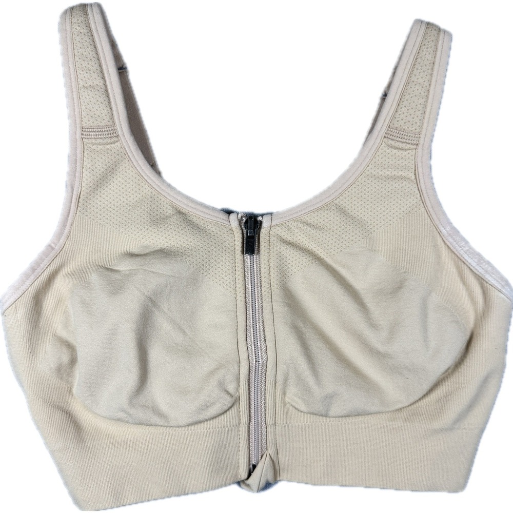 Prairie Wear Hugger Prima Bra Women Size M Beige Front Zip Post Surgical